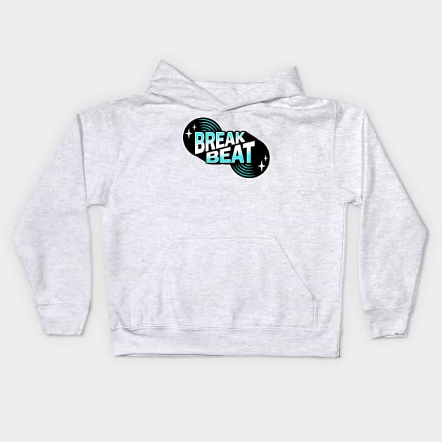 Breakbeat  - Retro Vinyl (Blue) Kids Hoodie by DISCOTHREADZ 